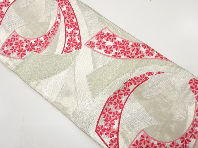 JAPANESE KIMONO / ANTIQUE FUKURO OBI / SILK / WOVEN NOSHI & FLOWERS